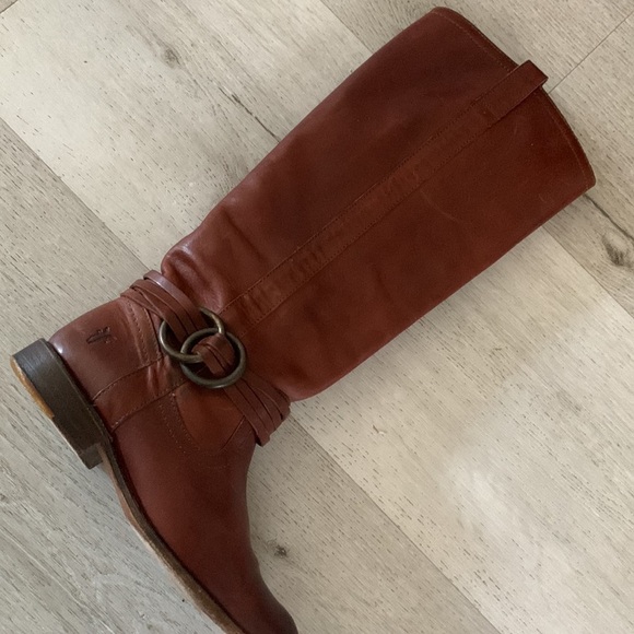 Frye Brown Shirley Leather Knee‎ High Tall Boots Women's Size 5 1/2 B riding - Picture 13 of 16